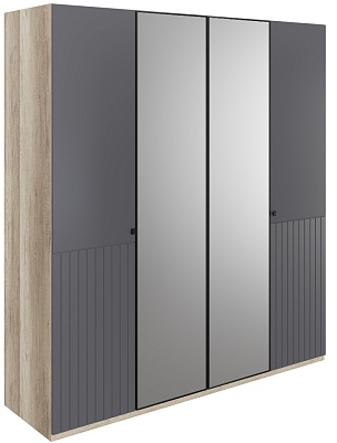 "Доминго" Шкаф 4 двери с зеркалом (Дуб каньон/Серый дым)