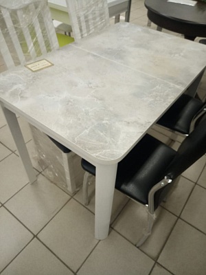 Стол обеденный «Дубай 1 Фотопечать" (L 60 Мрамор бел, МДФ+планка белая) опора белый, металл краш.